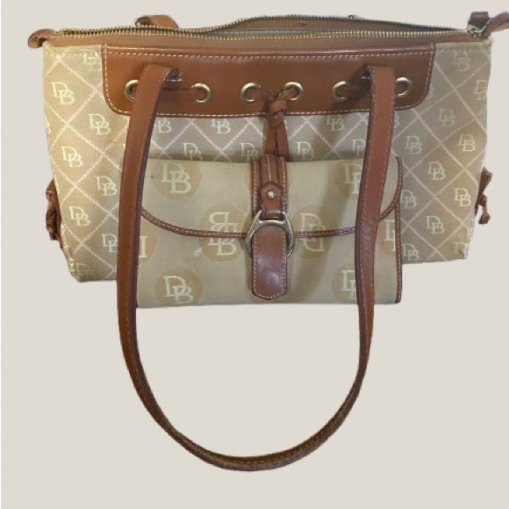 Dooney & Bourke Tan and Brown Shoulder Bag with Matching Tri Fold Wallet